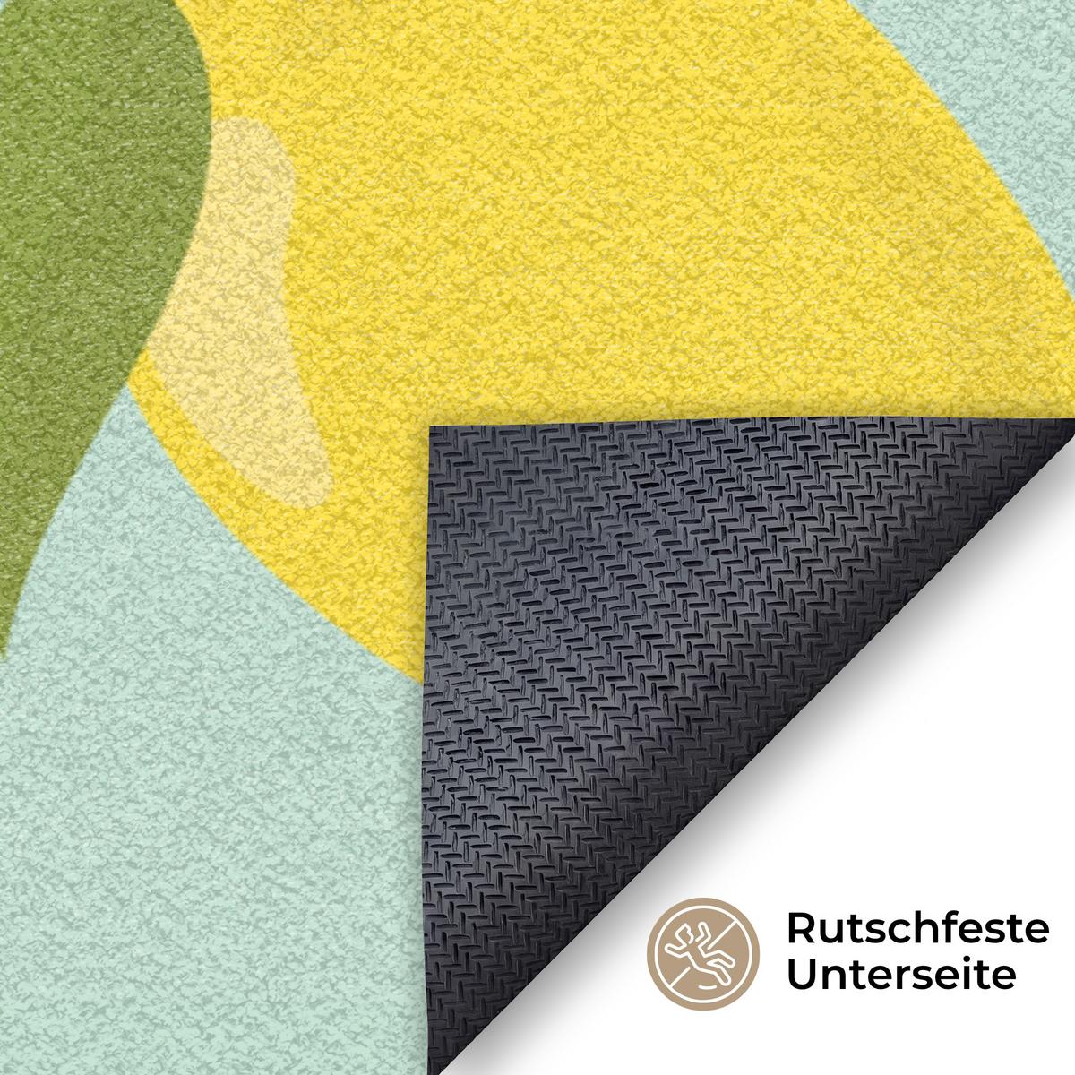 FUSSMATTE Muster Zitronen - Gelb - Blau - Muster - Früchte Flurteppich 120x80 cm - Gelb, Kunststoff (120/0.4cm) - MuchoWow