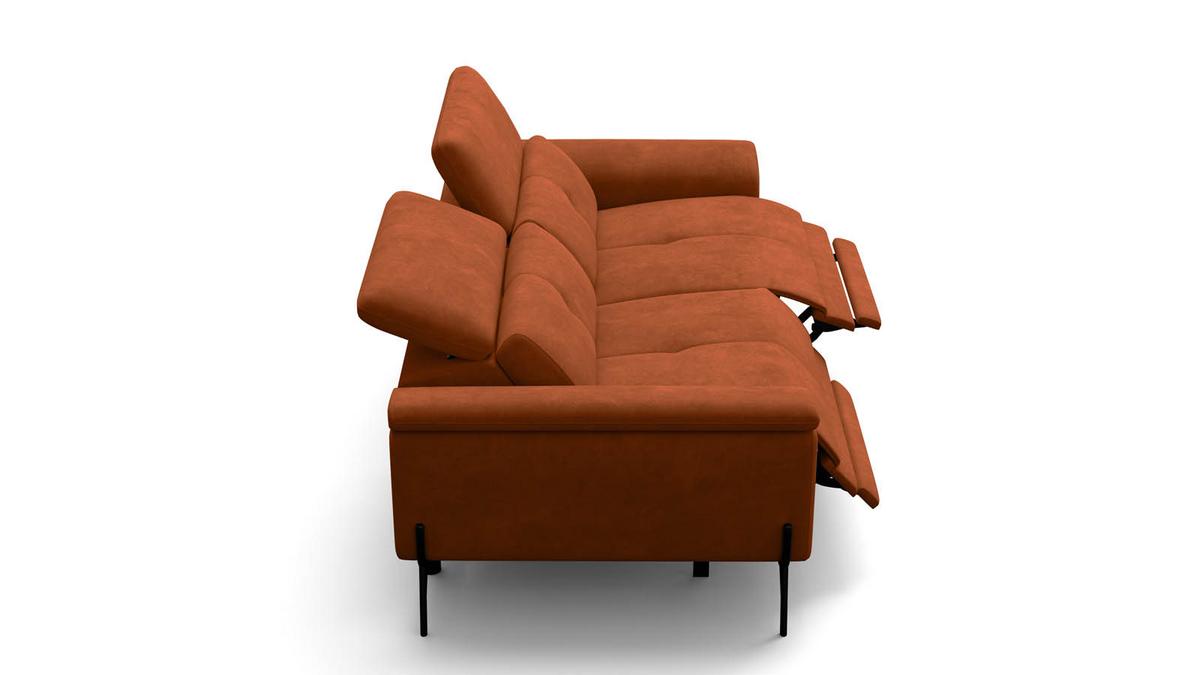 SOFA RELAX AVENA 3-Sitzer, dunkeloranger Veloursstoff - Dunkelorange/Schwarz, Holz/Textil (204/80/108cm) - Courtois Laville
