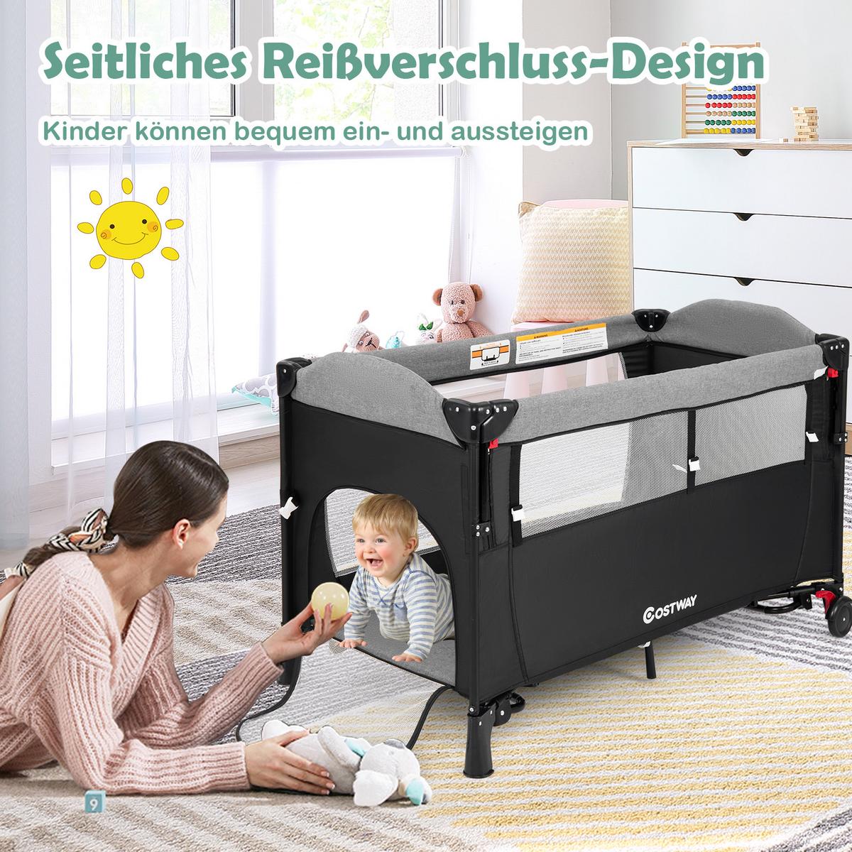 BEISTELLBETT Schwarz - Schwarz, Textil - COSTWAY