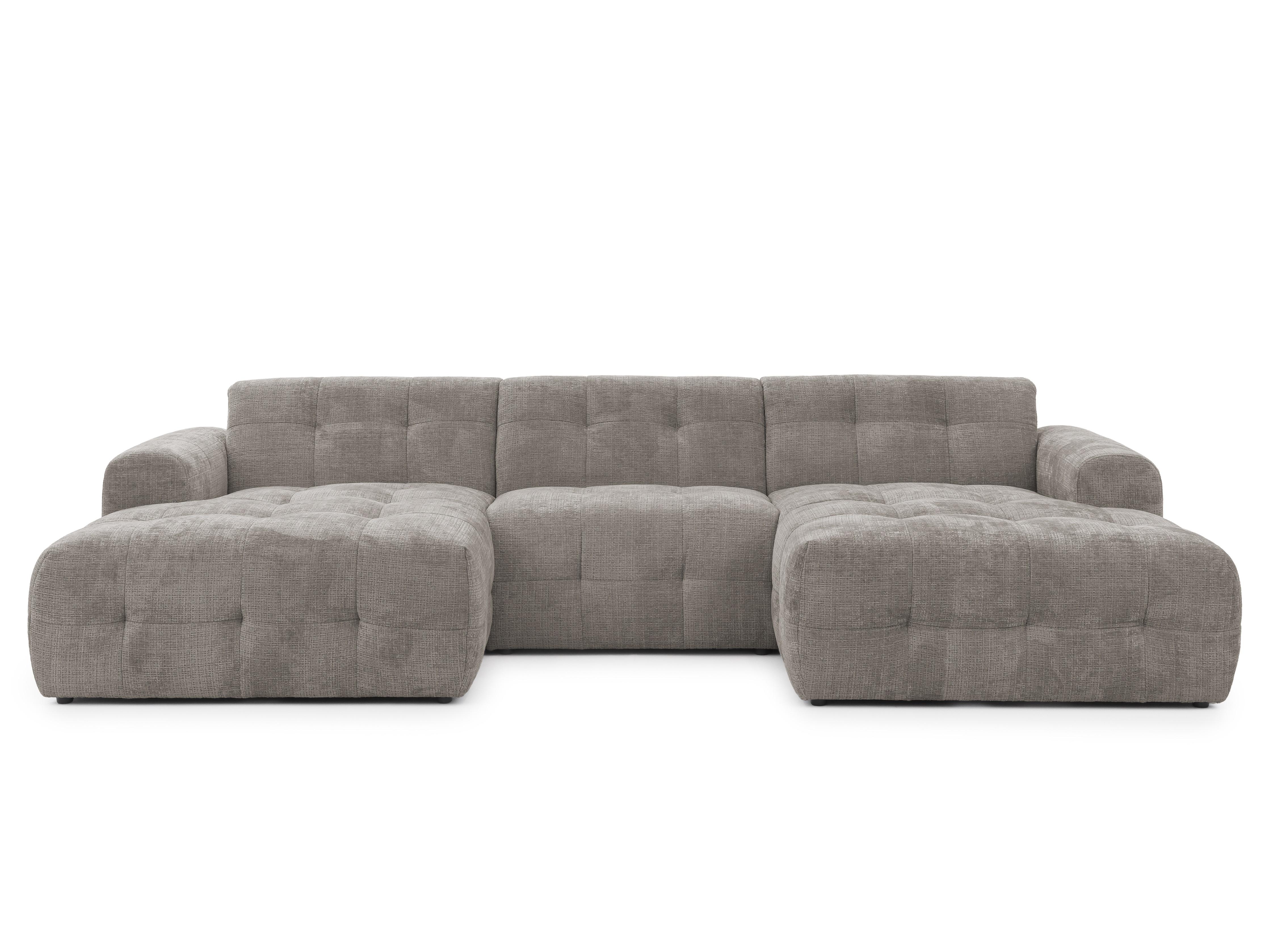 WOHNLANDSCHAFT in U-Form mit raffinierten Steppungen, 6-Sitzer, Wellenunterfederung, B323/T161/H79 cm, Chenille-Bezug in Braun Taupe / 21050 - Taupe/Greige, Kunststoff/Textil (323/79/161cm) - luma-home