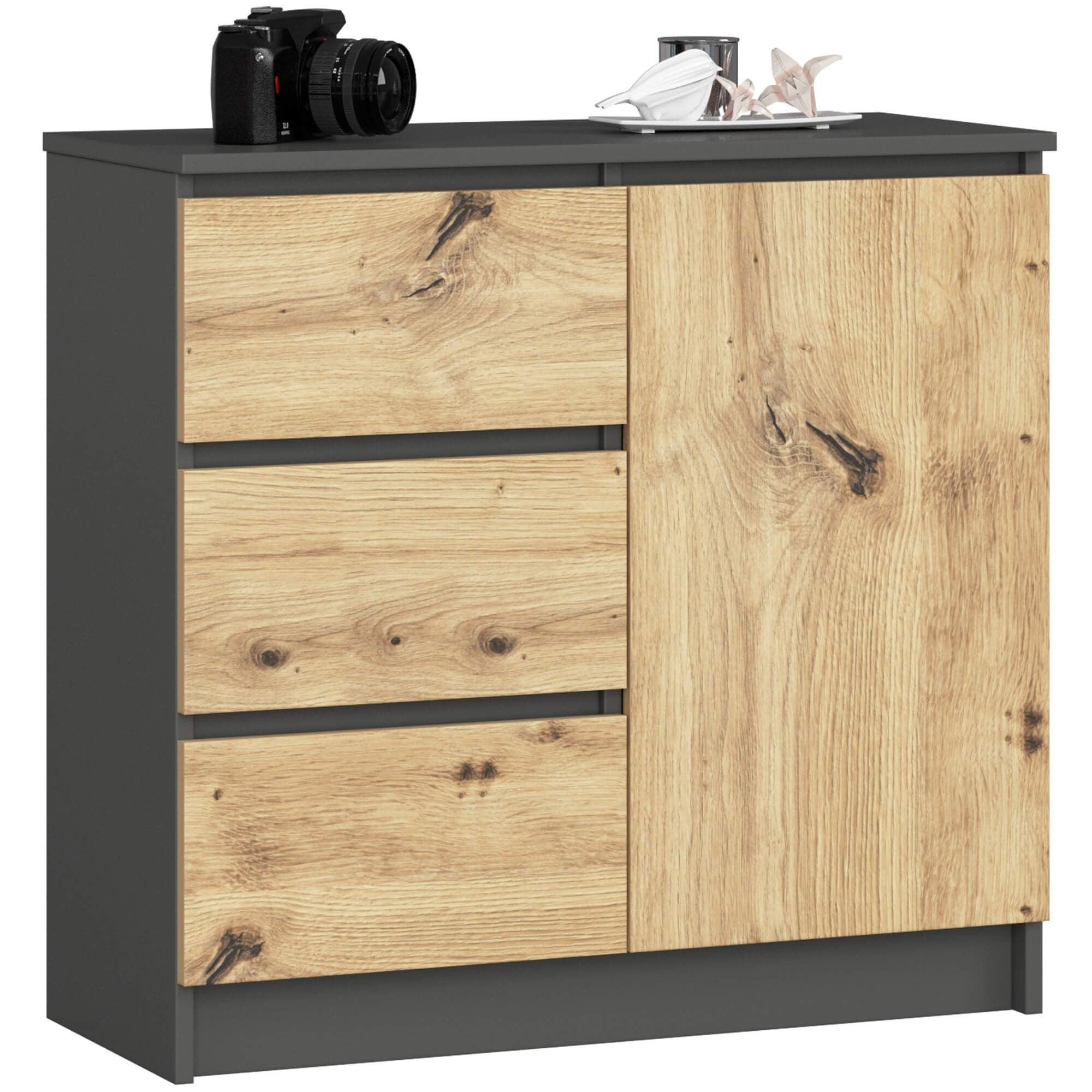 KOMMODE Graphit Grau, Eiche Artisan 77/80/35 - Eiche Artisan, Holzwerkstoff (80/77/35cm) - RAUMHIRSCH FURNITURE