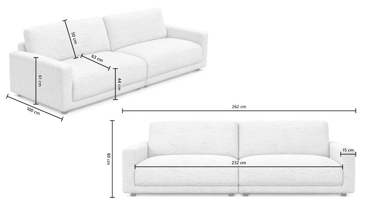 SOFA MARLIN Beige Bouclé - Beige/Schwarz, Kunststoff/Textil (262/80/100cm) - KAWOLA