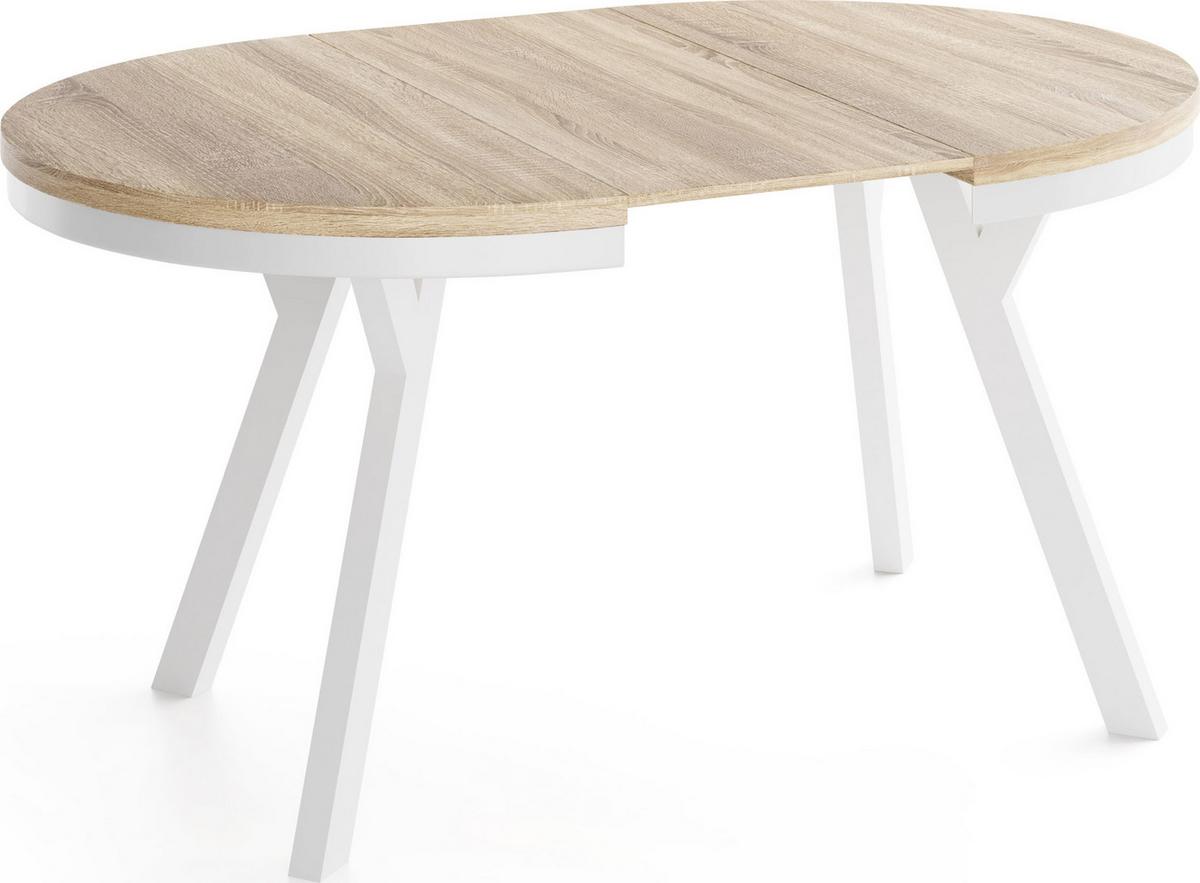 ESSTISCH Vero Neo rund ausziehbar verlängerbar, Eiche Sonoma Hellbraun 80-130/80/77 cm - Weiß/Sonoma Eiche, Holz/Holzwerkstoff (80/130/77cm) - WFL GROUP