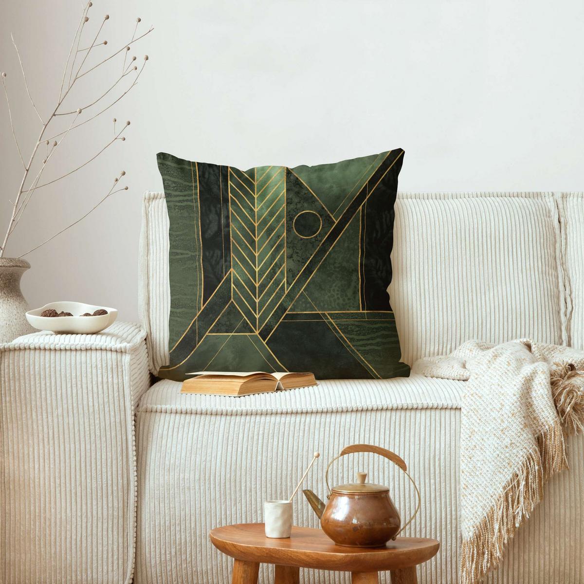 KISSENBEZUG Geometrische Formen Smaragd Gold 40/40 cm - Grün, Textil (40/40cm) - Bilderwelten