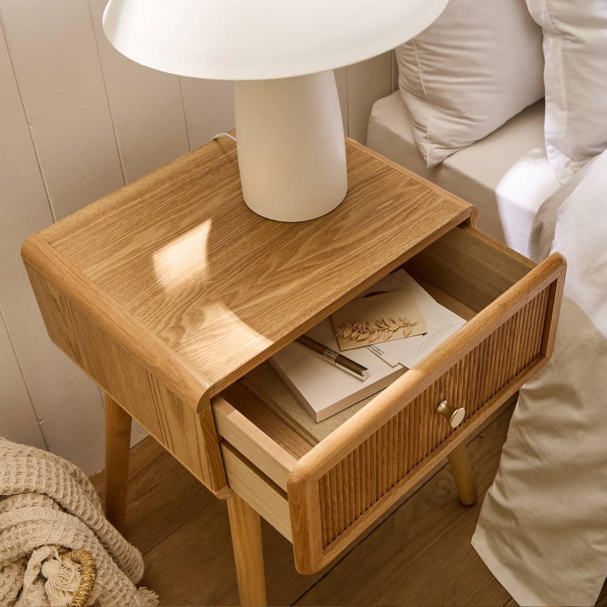 NACHTTISCH mit 1 Schublade und lamellenartiger Front 52/42/35 cm - Eschefarben, Holzwerkstoff (35/52/42cm) - Calicosy