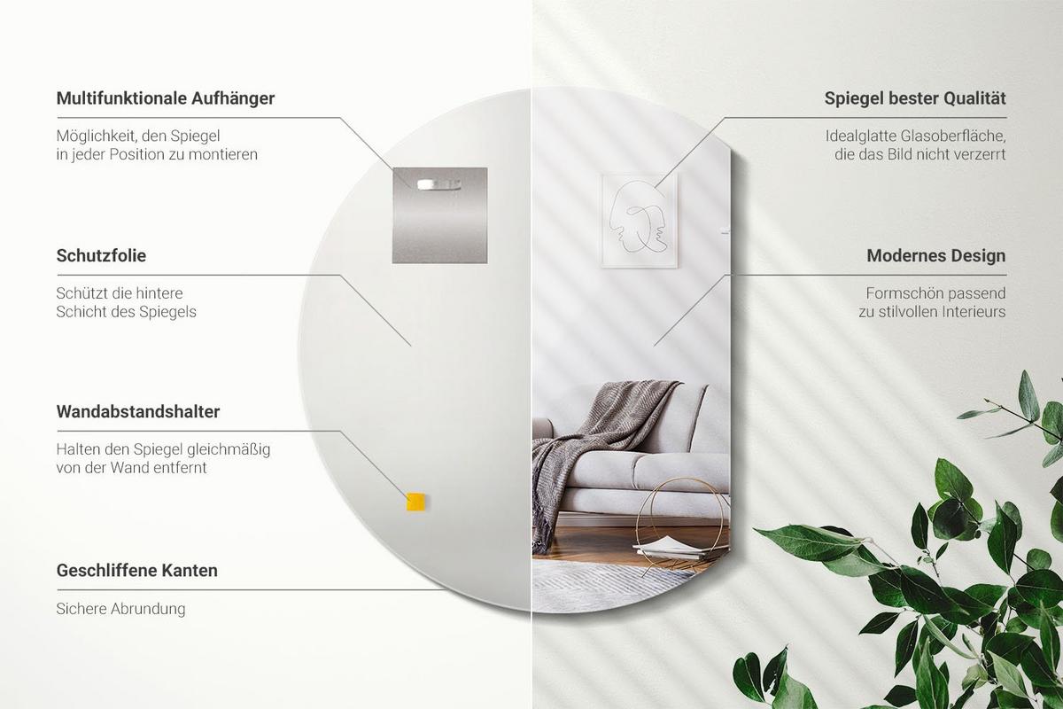 SPIEGEL 74 cm x 90 cm asymmetrisch - Transparent, Glas (74/90/0.4cm) - Wallfluent