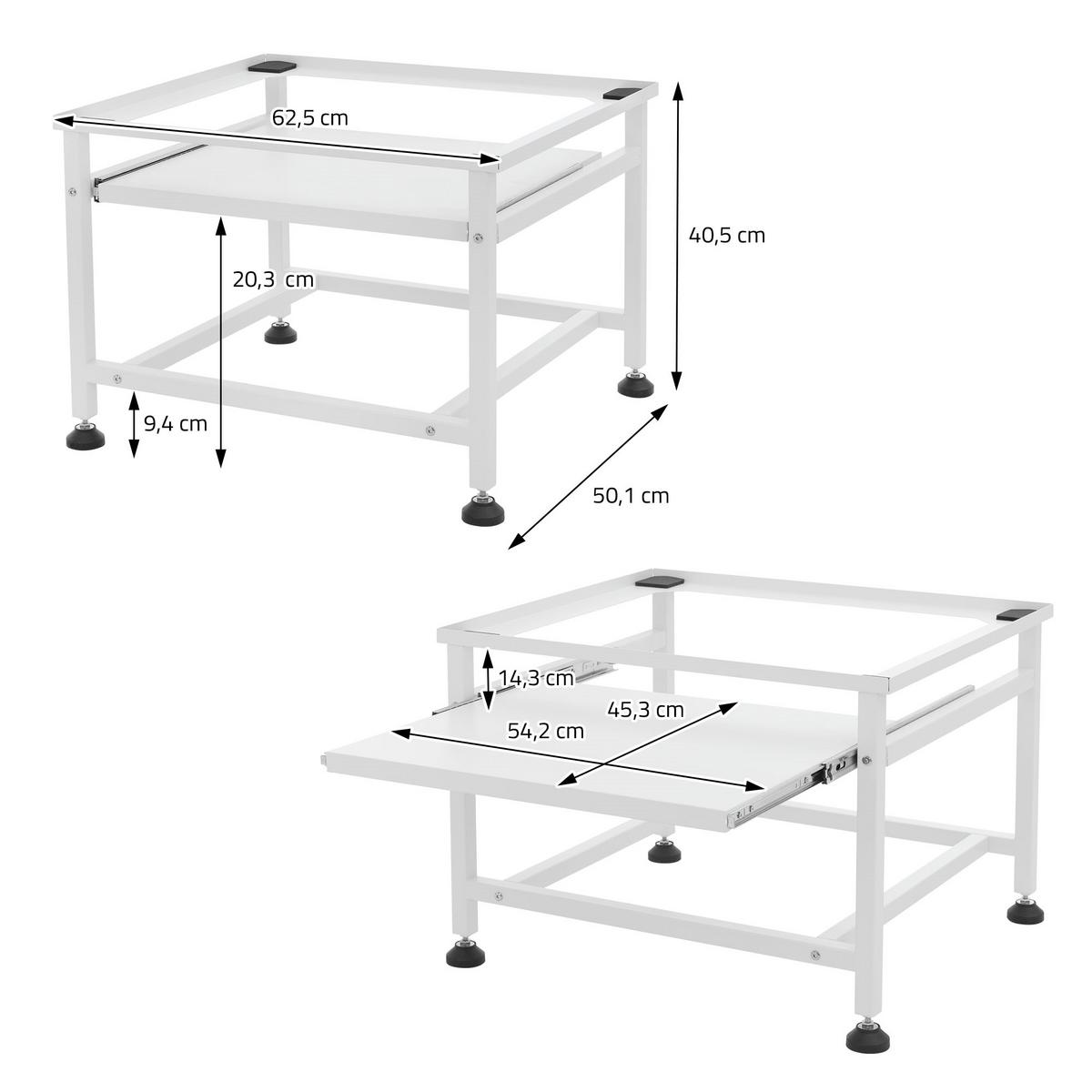 WASCHMASCHINEN UNTERGESTELL mit Ablage ausziehbar Weiß 62,5x50,1x40,5 cm - Weiß, Metall (50.1/40.5/62.5cm) - ML-DESIGN