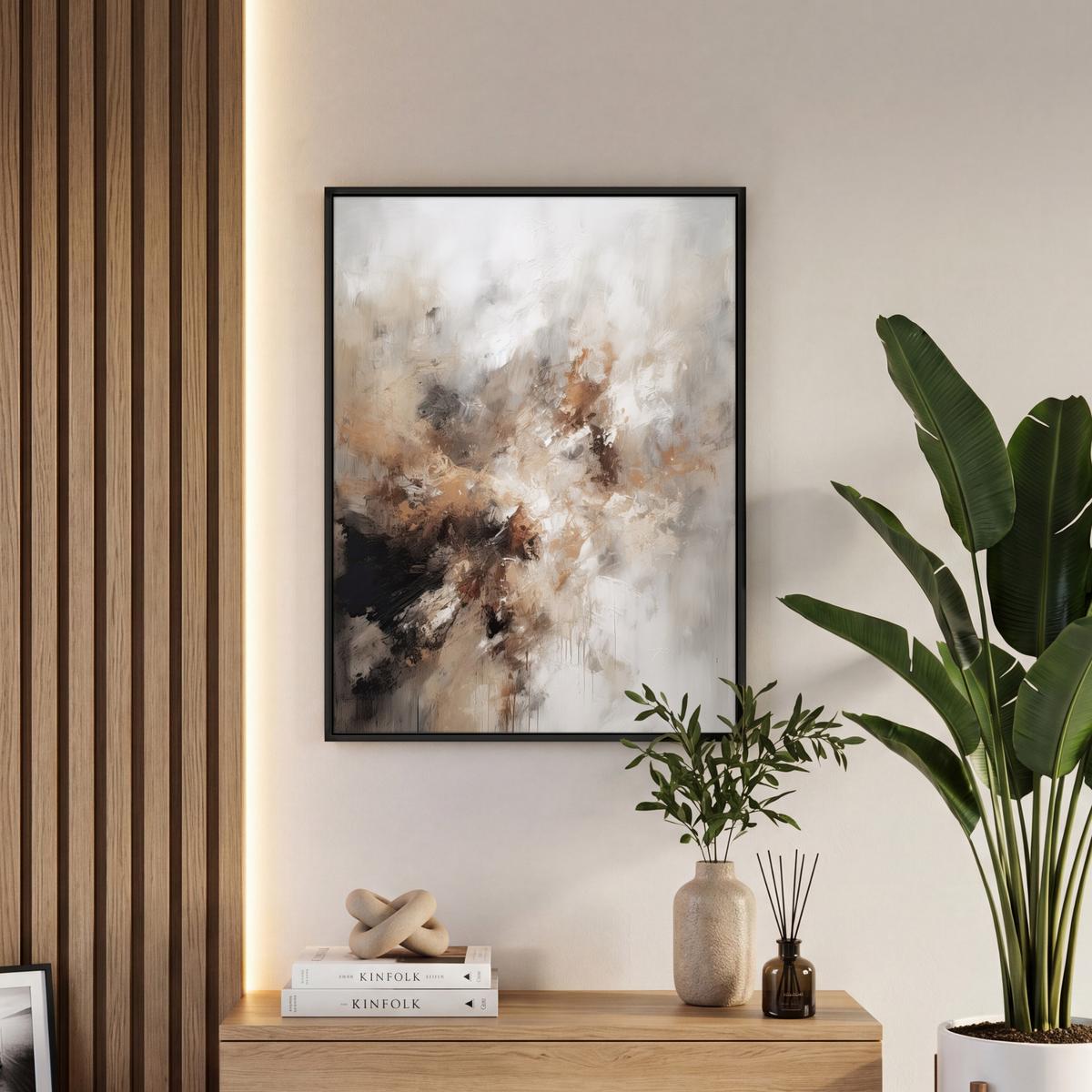 LEINWAND Bilder mit Rahmen - Farbe - Abstrakt - Beige - Kunst - 50x70 - Greige, Textil (50/70cm) - MuchoWow