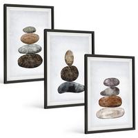 BILDER SET 3er Set - 40x60 cm Schwarzer Rahmen - Minimalistische Boho-Steine - Schwarz, Kunststoff (40/60cm) - TULUP