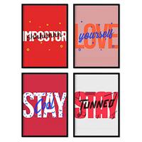 POSTER Set mit 4 roten Etikettendesign und Motivationsnachrichten A4 Schwarzer Rahmen - Schwarz, Papier (29.7/3cm) - Nacnic