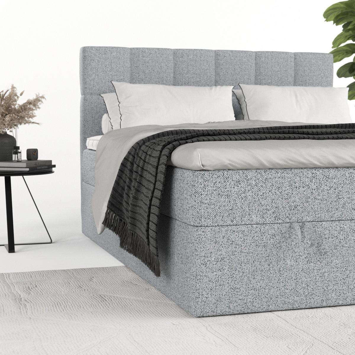 BOXBETT Savio 200/200 cm Grau im Riva Stoff - Schwarz/Grau, Holz/Holzwerkstoff (200/200cm) - AltaBeds