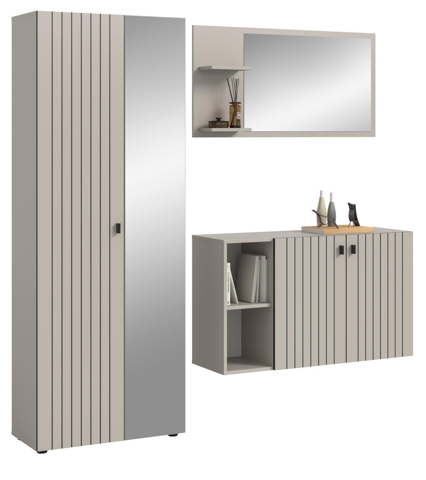 GARDEROBEN-SET 3-teilig Kaschmir 191 cm, Garderobenkombination mit viel Stauraum - Kaschmir/Schwarz, Glas/Holzwerkstoff (191/192/37cm) - Inn.Furn
