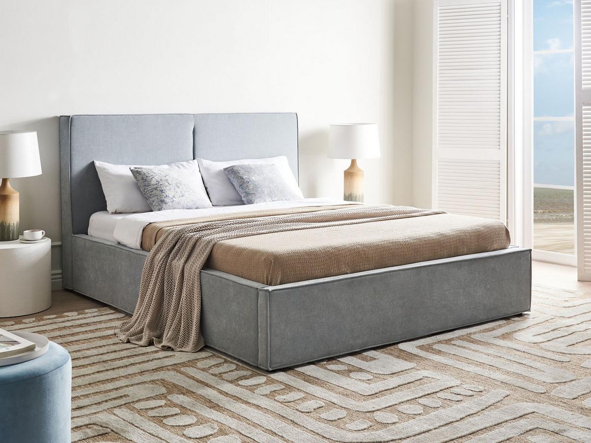 BETT mit Stauraum 160/200 cm Hellblau Moissac - Blau/Schwarz, Textil (160/200cm) - Beliani