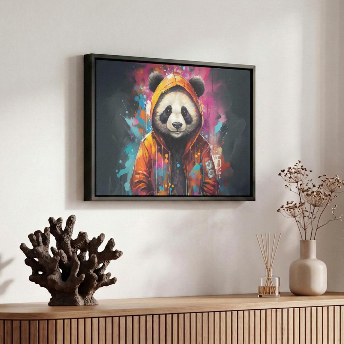 LEINWAND Bilder mit Rahmen - Panda - Jacke - Graffiti - Orange - 30x20 - Orange, Textil (30/20cm) - MuchoWow
