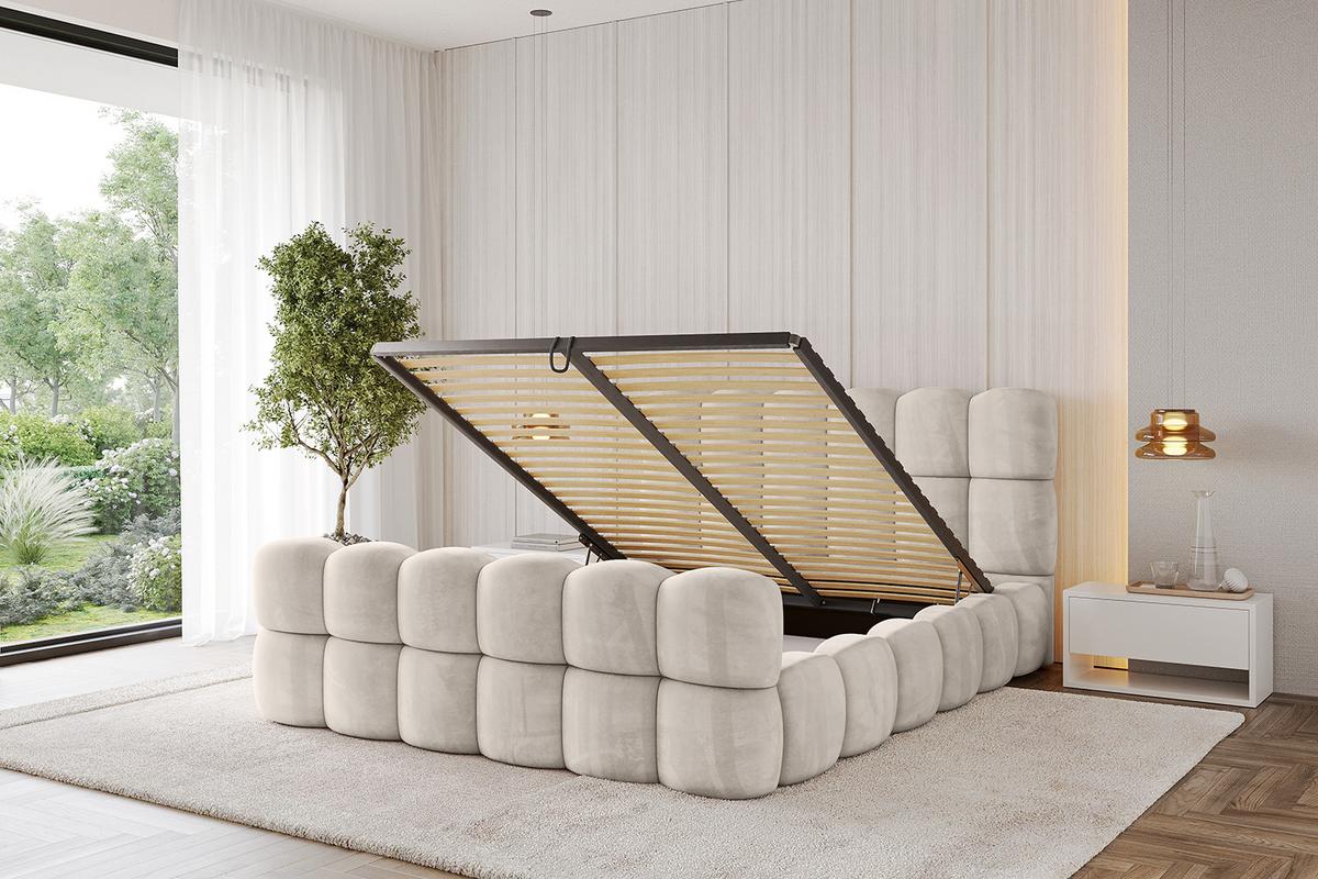 POLSTERBETT mit Bettkasten, Fußteil und Lattenrost, Bett mit Matratze H3/H4 - LEYA-Z 200x200 Beige - Beige, Holzwerkstoff/Textil (200/200cm) - ALTDECOR