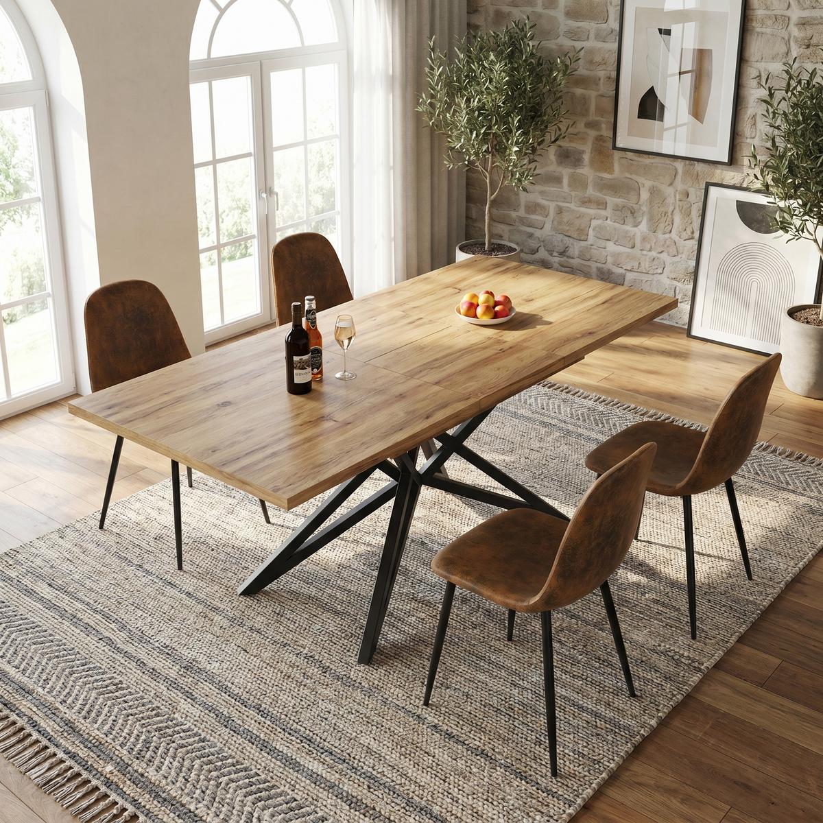 ESSTISCH-SET 1+4, ausziehbarer Tisch mit 4 Esszimmerstühlen - Walnussfarben/Schwarz, Holzwerkstoff (120/66.1/80cm) - Urban Meuble