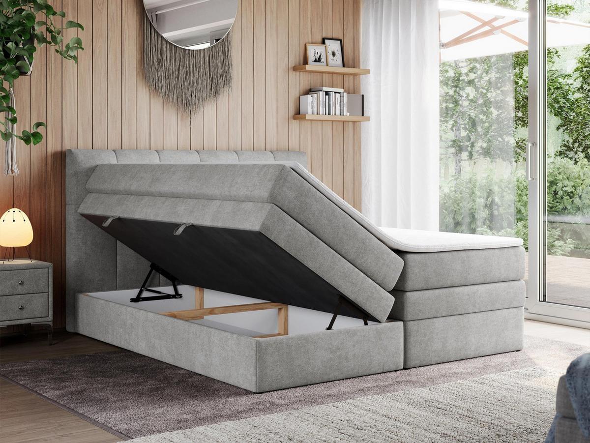 BOXSPRINGBETT ALVIN KING 160/200 Hellgrau Struktur - H4 - Hellgrau, Holz/Textil (160/200cm) - MKS