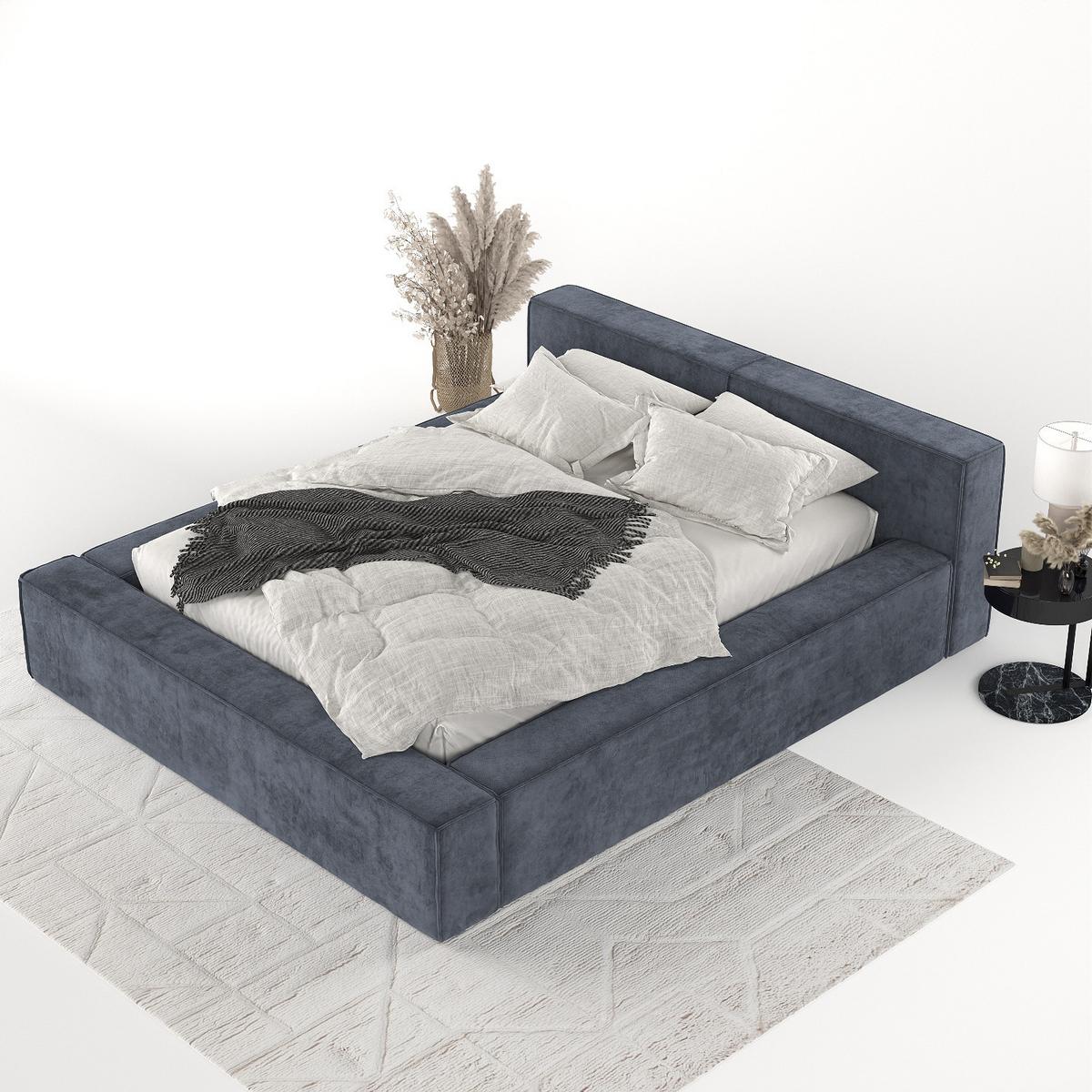 POLSTERBETT Casto mit Stauraum 180/200 cm Dunkelblau im Terra NW Stoff - Blau/Schwarz, Holz/Holzwerkstoff (180/200cm) - AltaBeds