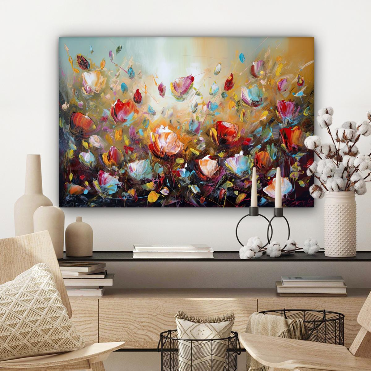 LEINWANDBILD Blumen - Kunst - Natur - Ölgemälde Gemälde 60x40 cm - Multicolor, Textil (60/40cm) - MuchoWow