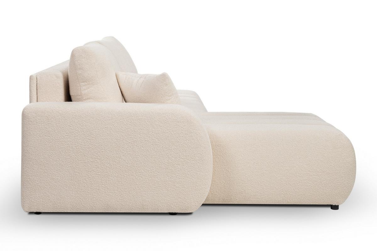 ECKSOFA GIOIA L-S Creme Boucle-Stoff mit Schlaffunktion - Creme, Holz (276/176cm) - MASSENO