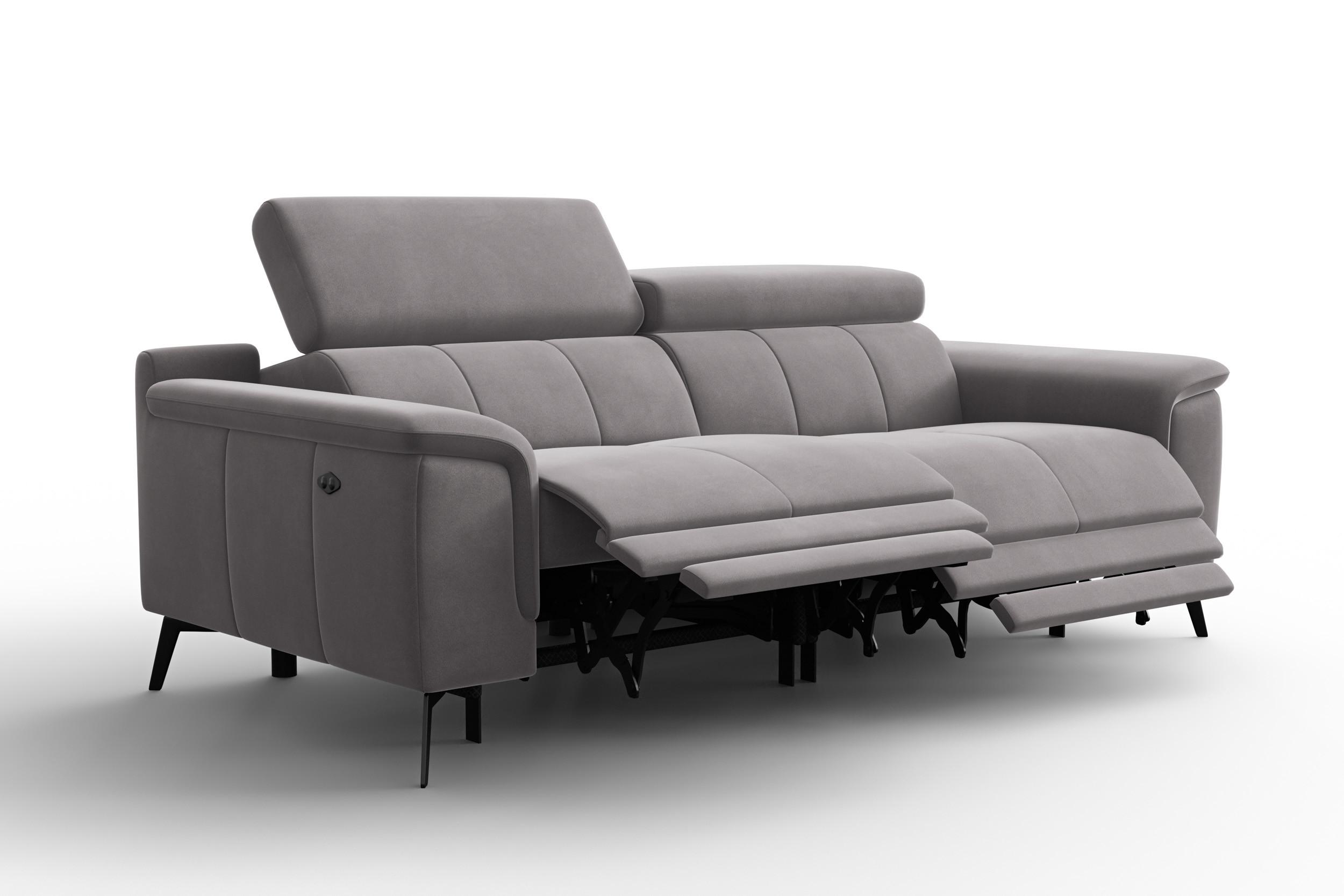 SOFA RELAX FIERO 3-Sitzer, Dunkelgrauer Veloursstoff - Dunkelgrau/Schwarz, Holz/Textil (212/82/103cm) - Courtois Laville