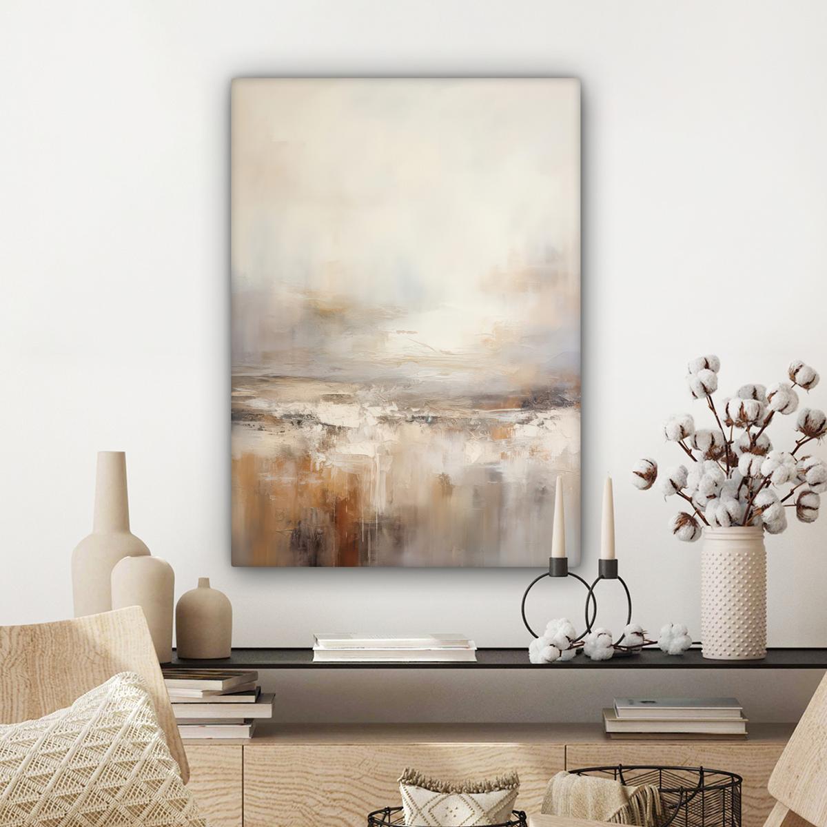 LEINWANDBILD Kunst - Industriell - Grau - Braun - Abstrakt Wandbild Wohnzimmer 60x80 cm - Sandfarben, Textil (60/80cm) - MuchoWow