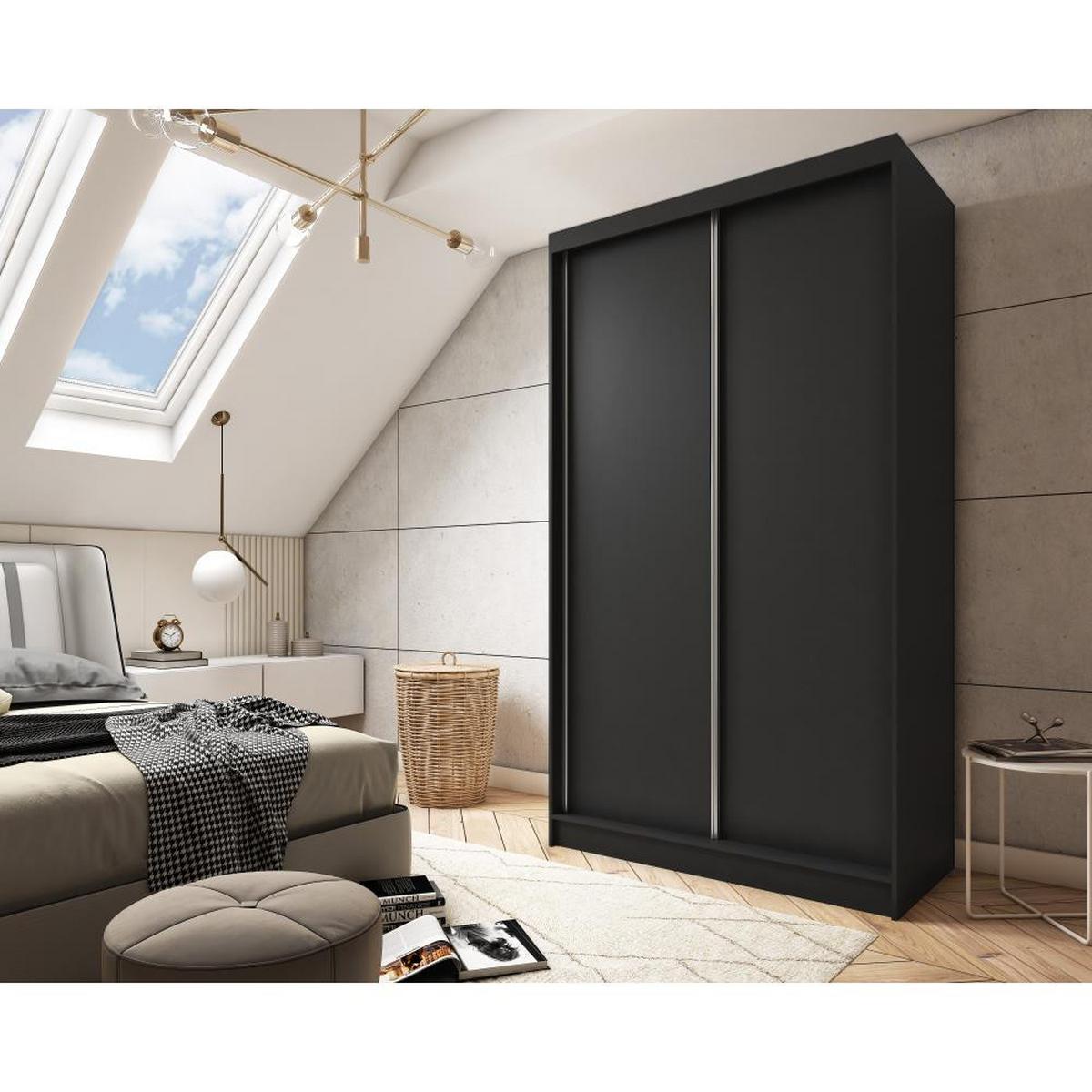SCHWEBETÜRENSCHRANK Mario II 120/216/61 schwarz mit Schubladen - Schwarz, Holzwerkstoff (120/216/61cm) - Beautysofa