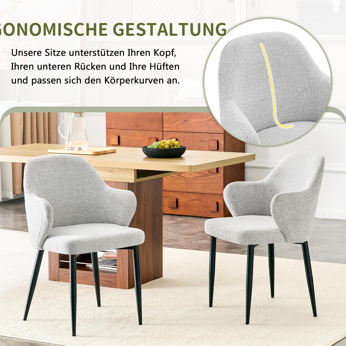 ESSZIMMERSTÜHLE 2er Set Stoff Hellgrau Umschließende Lehne Metallgestell - Hellgrau, Textil (53/83/56.5cm) - Urban Meuble