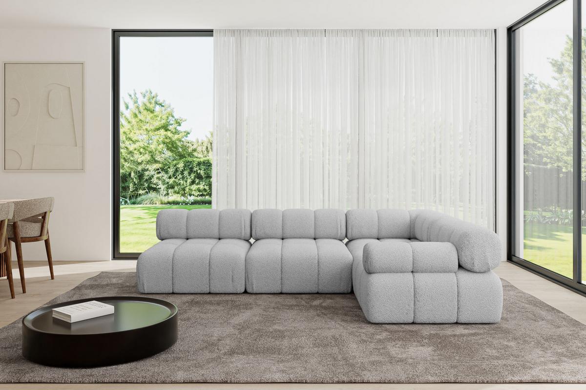 ECKSOFA modulares Sofa Mende-L2 - 285x190x70 cm Hellgrau Bouclé - Hellgrau, Holzwerkstoff/Textil (285/190cm) - ALTDECOR