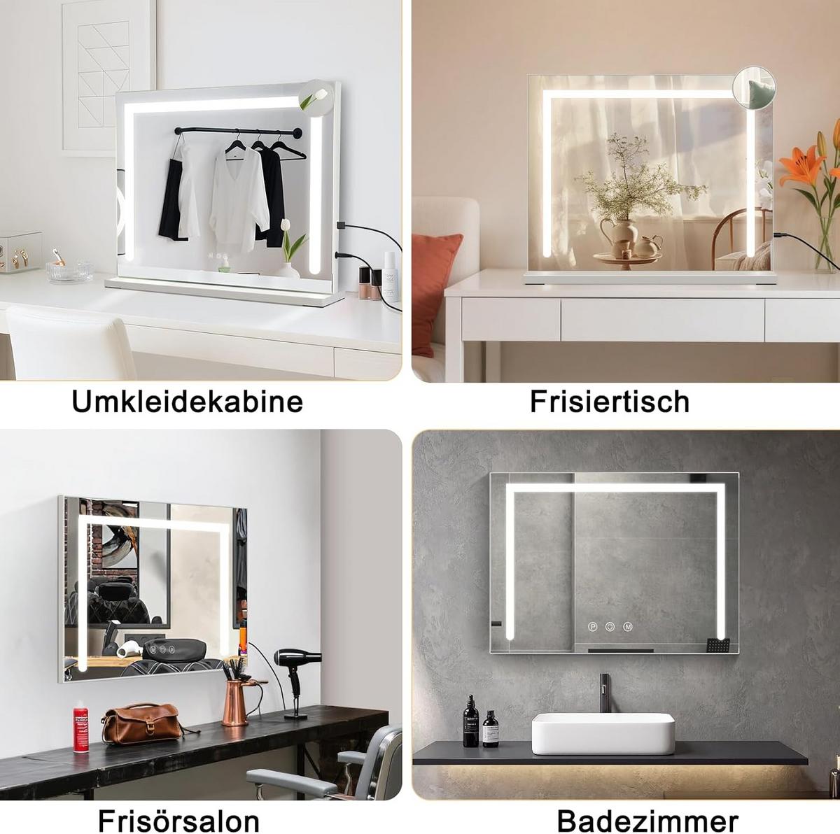 SCHMINKSPIEGEL Uxith 70/12/55 cm - Weiß, Glas/Metall (12/55/70cm) - ZMH