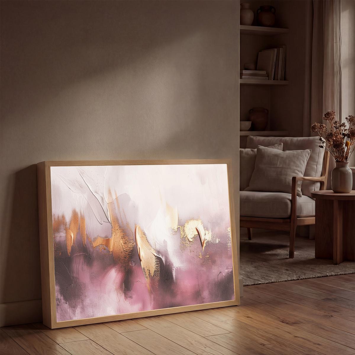 WANDLEUCHTE MIT AKKU Lila - Abstrakt - Farbe - Gold 90x60 cm - Mauve, Holzwerkstoff (90/60/8cm) - OnlyWow
