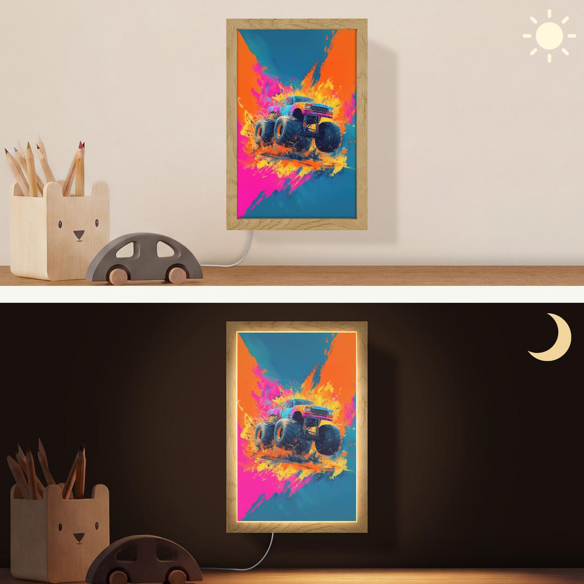 WANDLEUCHTE Monstertruck - Abstrakt - Farbspritzer - Farbenfroh 20x30 cm - Pink, Holzwerkstoff (20/30/8cm) - OnlyWow