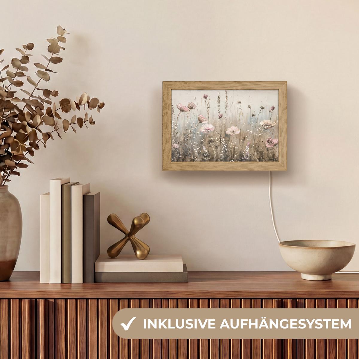 WANDLEUCHTE Blumen - Rosa - Modern - Beige 20x15 cm - Altrosa, Holzwerkstoff (20/15/8cm) - OnlyWow