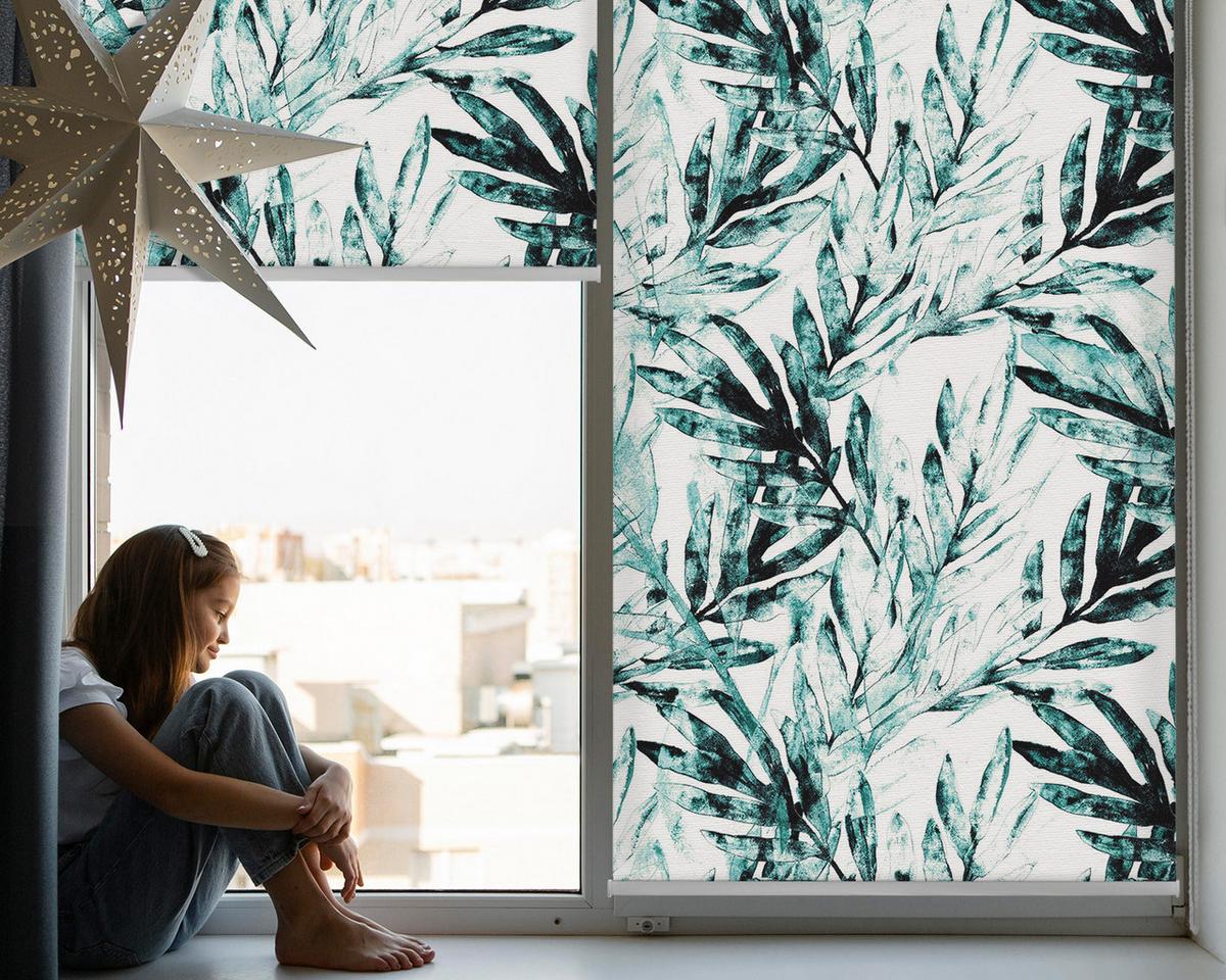 INNENROLLO - Fensterrollo - Rollo - 150x180 cm - Blätter - Grün, Kunststoff (150/180/0.5cm) - TULUP