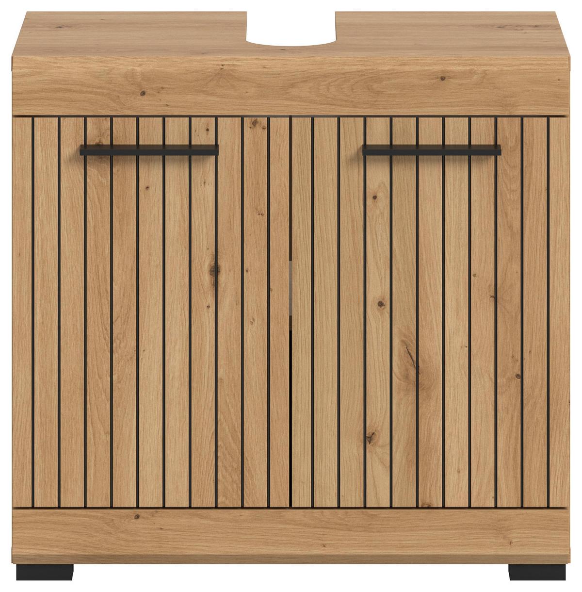 WASCHBECKENUNTERSCHRANK Eiche Artisan 60 cm, Badezimmer Unterschrank 2-türig - Schwarz/Eiche Artisan, Holzwerkstoff/Kunststoff (60/56/34cm) - Inn.Furn