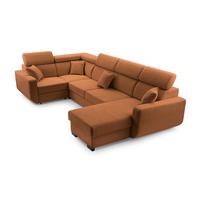 WOHNLANDSCHAFT CASTELLO Orange Plüsch-Stoff mit Schlaffunktion - Orange, Holz (337/97/184cm) - MASSENO