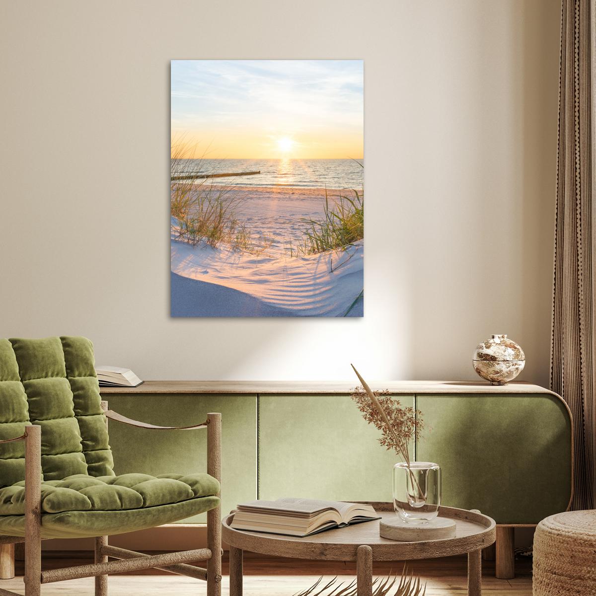 POSTER Strand - Sonne - Düne - Gras - Sand - Horizont 60x80 cm - Hellblau, Papier (60/80/0.1cm) - MuchoWow