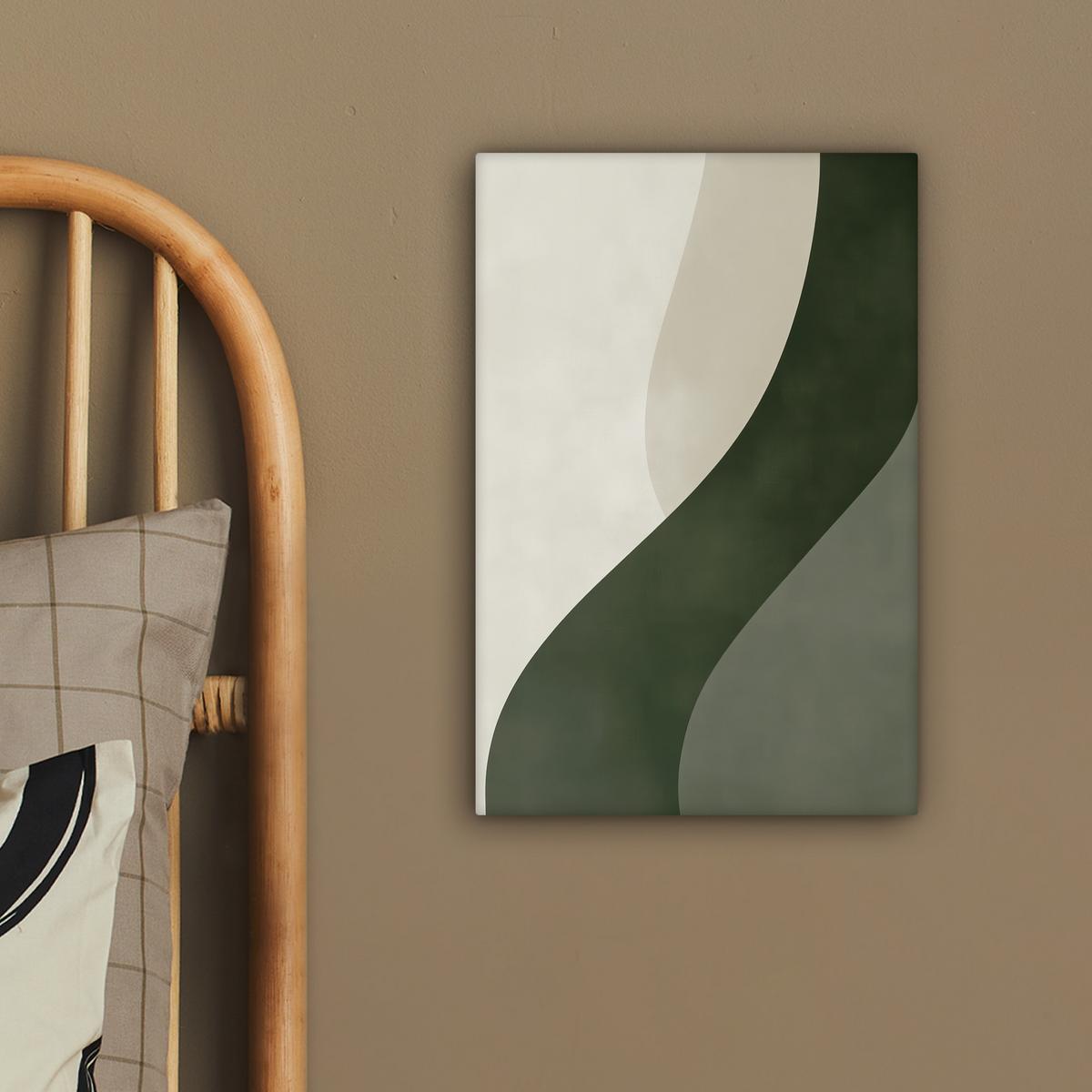 LEINWANDBILD Japandi - Grün - Abstrakt - Modern Deko Wohnzimmer 20x30 cm - Salbeigrün, Textil (20/30cm) - MuchoWow