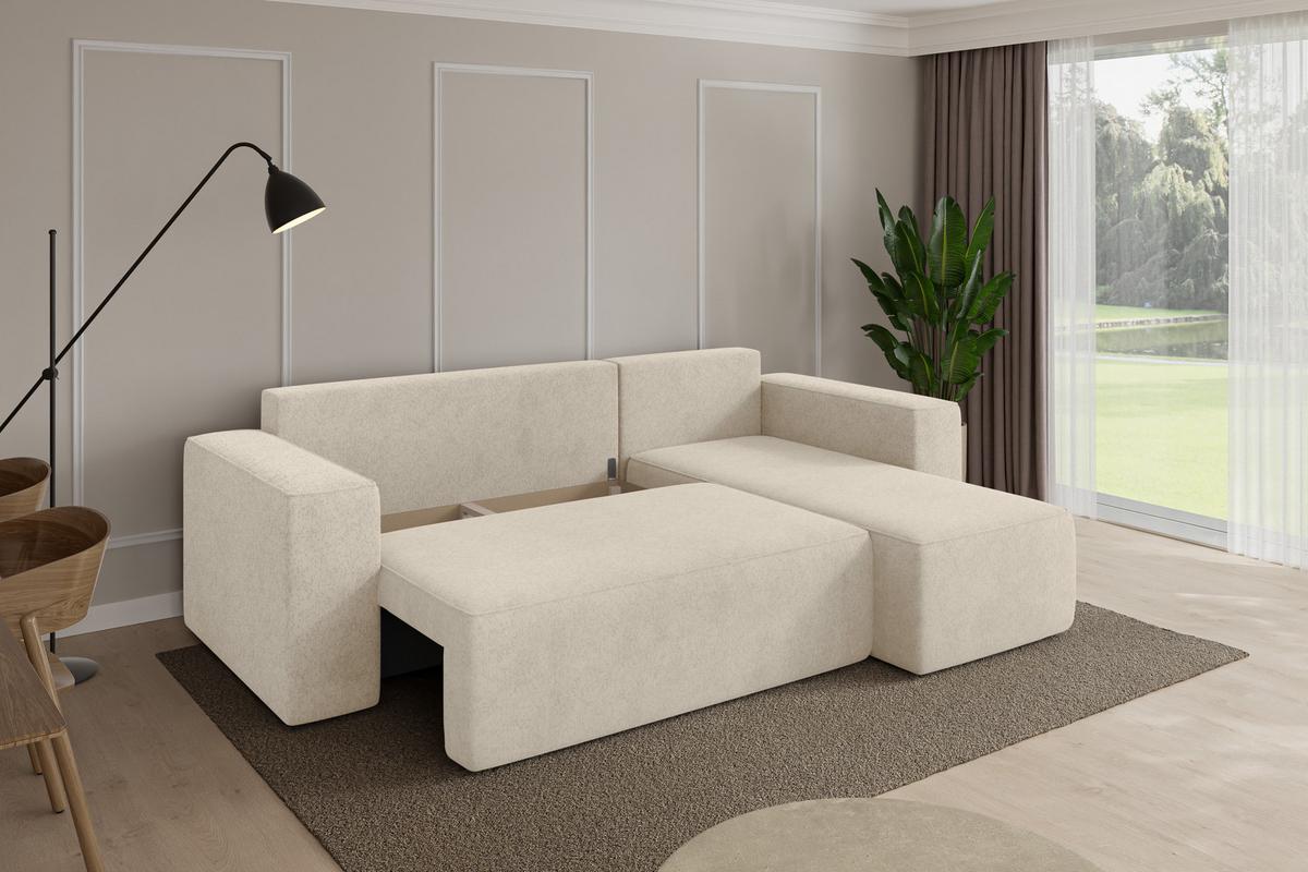 ECKSOFA mit Schlaffunktion Ottomane Rechts SENO-L 249x139x85 Creme Velours - Creme/Schwarz, Holzwerkstoff/Kunststoff (249/139cm) - ALTDECOR