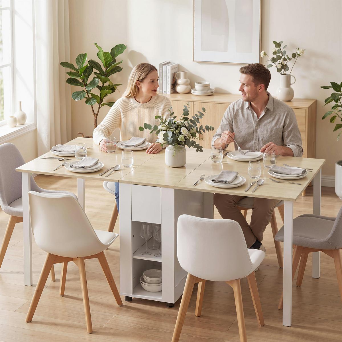 KLAPPTISCH MDF Weiß Naturholz - Weiß, Holz/Holzwerkstoff (168.2/85/73cm) - HOMCOM