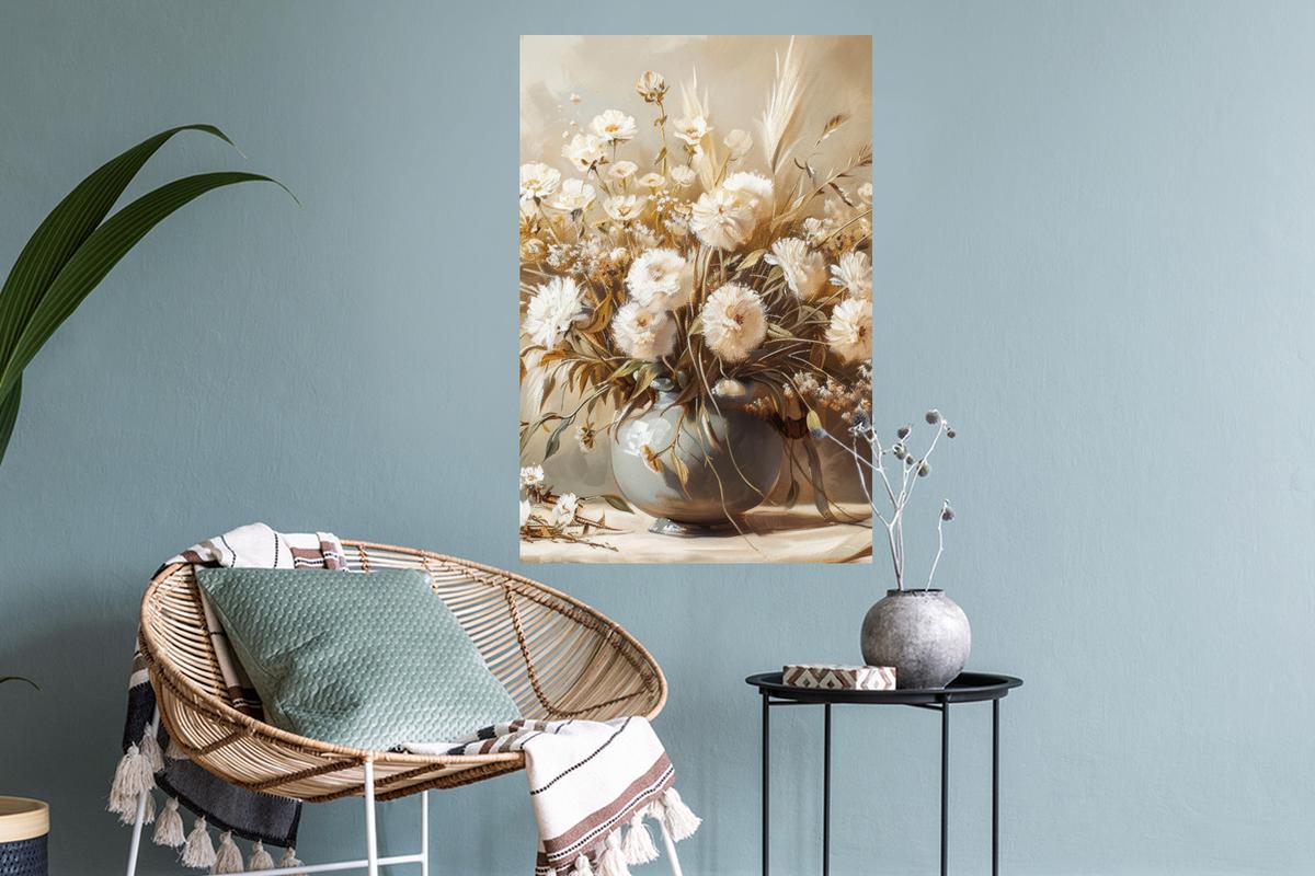 WANDTATTOO Blumen - Vase - Stilleben - Beige Wandbild 40x60 cm - Creme, Kunststoff (40/60/0.1cm) - MuchoWow