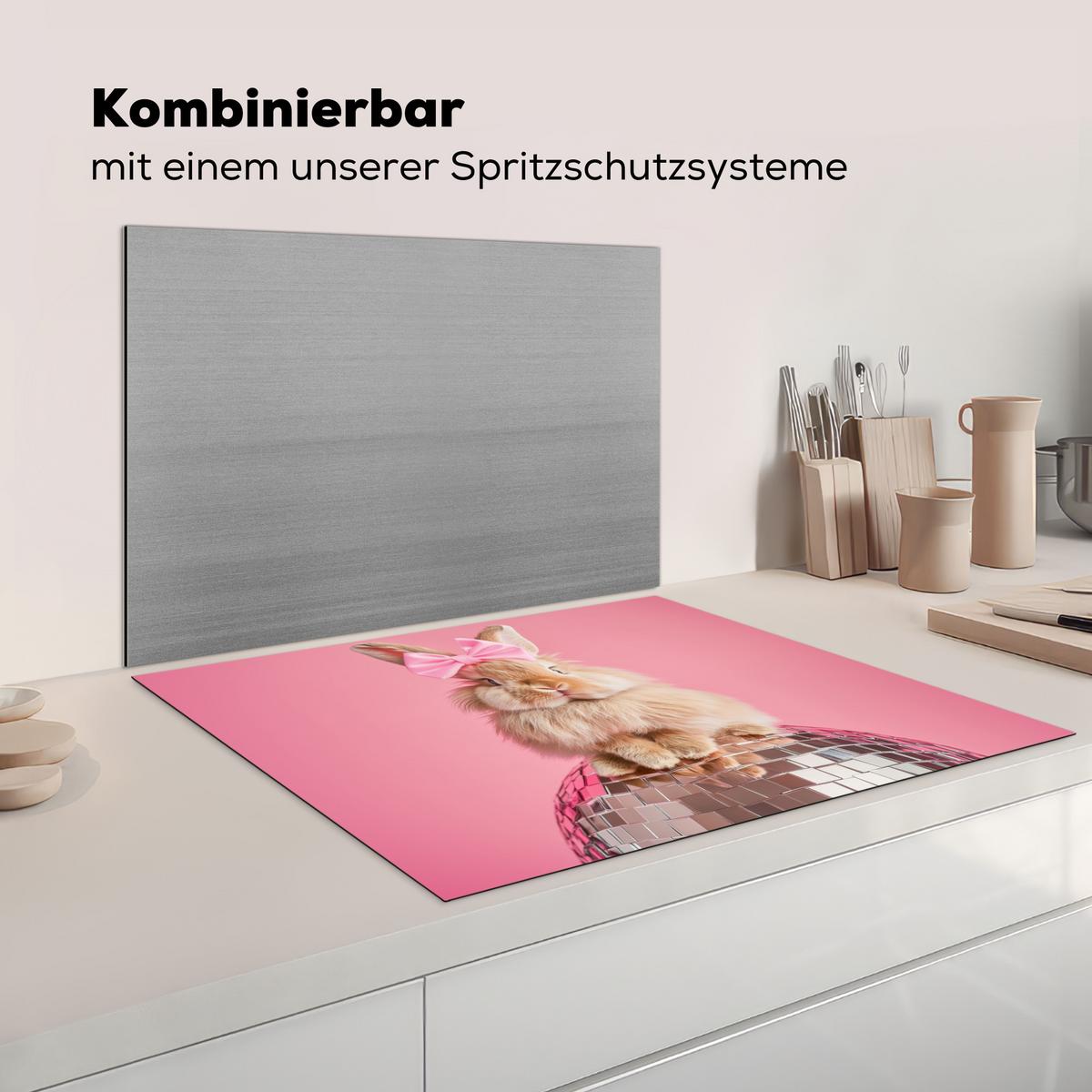 HERDABDECKPLATTE Schleife - Discoball - Kaninchen Induktionsmatte 77x59 cm - Pink, Kunststoff (77/59/0.2cm) - MuchoWow