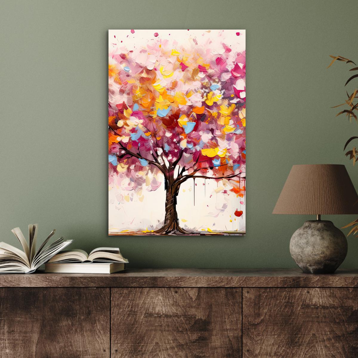 METALLBILD Aquarell - Baum - Kunst - Abstrakt Deko Schlafzimmer 40x60 cm - Multicolor, Metall (40/60cm) - MuchoWow