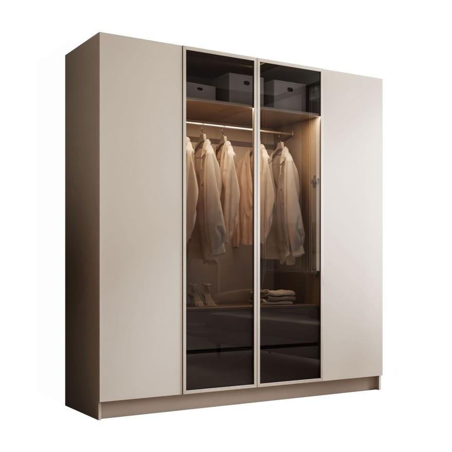 VIERTÜRIGER Schrank ATRIUM II mit Glasfront - Kaschmir, Holzwerkstoff (200/210/57cm) - Lookway