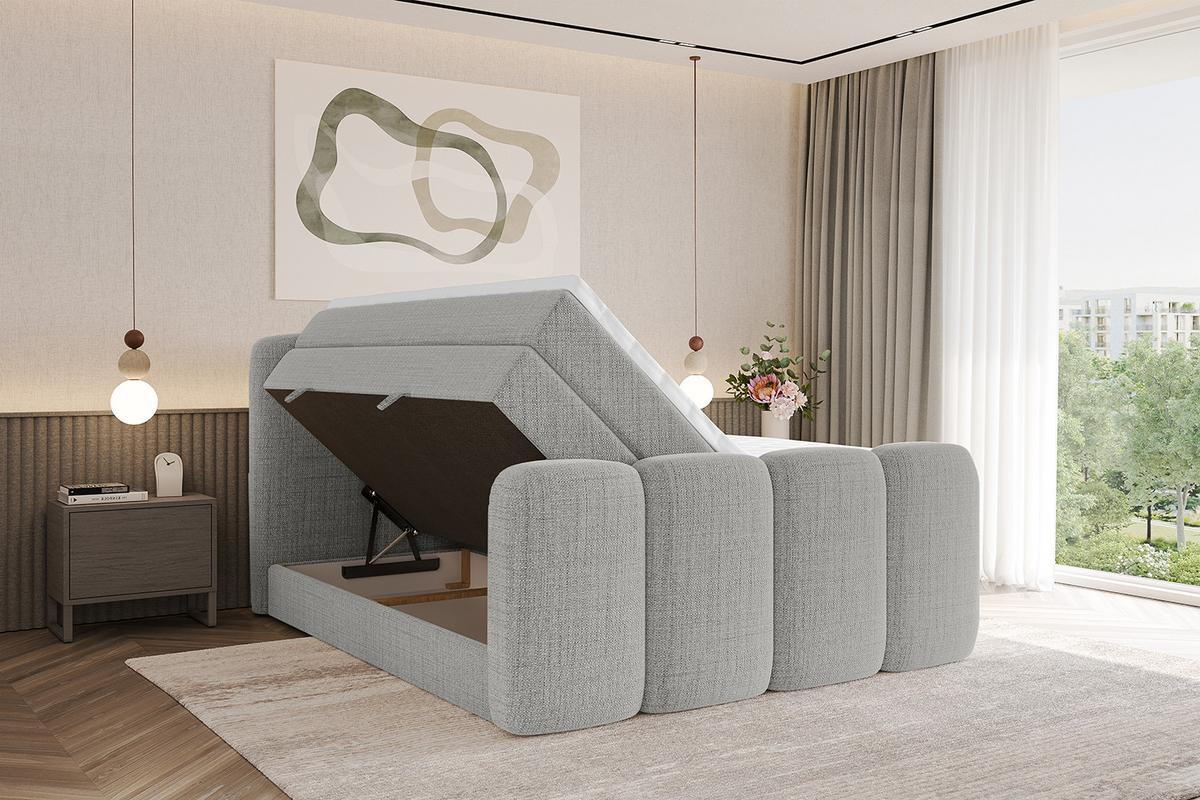 BOXBETT mit Matratze H3|H4 und Lattenrost - NINA-Z KING - 160x200 cm Aragon - Hellgrau - Hellgrau, Holzwerkstoff (160/200cm)