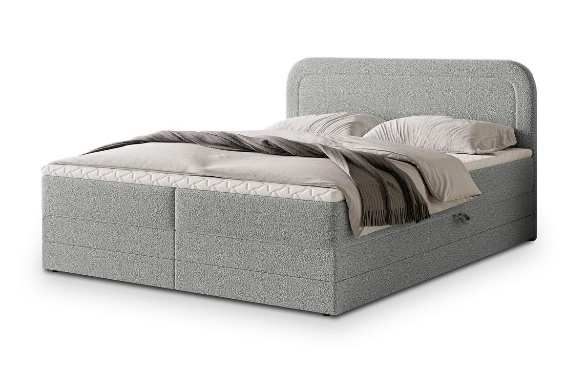 BOXBETT ARMEL 140x200 cm mit Matratze und Topper - Hellgrau - Hellgrau, Holz (140/200cm) - MASSENO