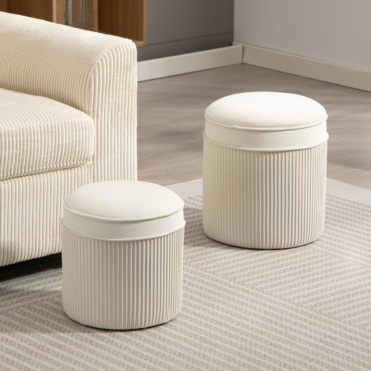 SITZHOCKER mit Stauraum Hocker und Deckel, Samtoptik - Creme/Weiß, Textil (36/41.5/36cm) - HOMCOM