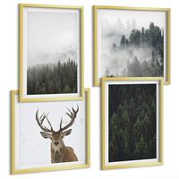 BILDER SET 4er Set - 50x50 cm & 40x60 cm Goldrahmen - Grüne Wälder, neblige Landschaft - Goldfarben, Kunststoff (50/50cm) - TULUP