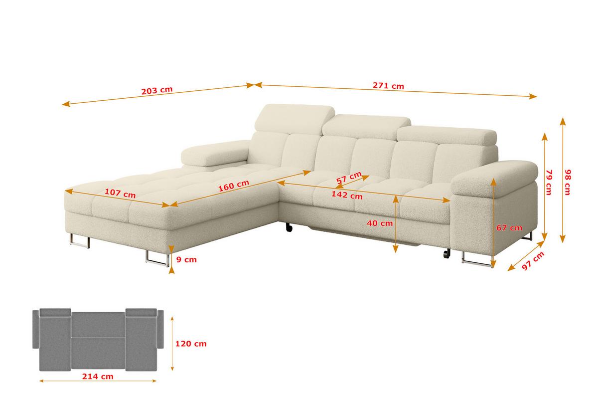 ECKSOFA mit Schlaffunktion Ottomane Links 271x203x79 Beige Bouclé - Sandfarben, Holzwerkstoff/Textil (271/203cm) - ALTDECOR