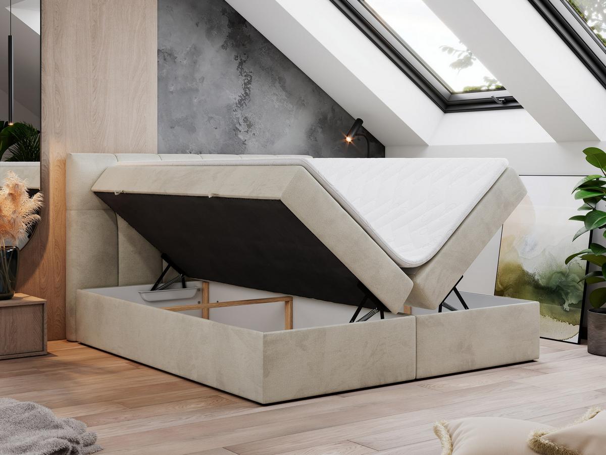 BOXBETT RICO 140/200 Beige Velvet - H3 - Beige, Holz/Textil (140/200cm) - MKS